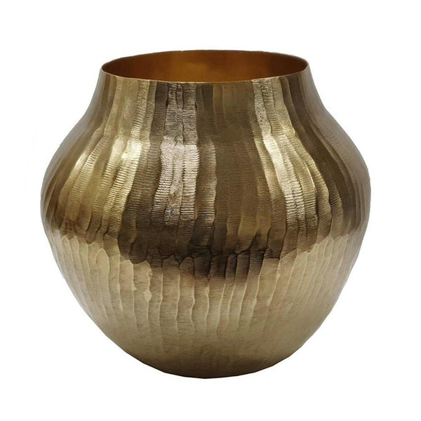 HomeRoots 11" Gold Aluminum Round Table Vase - Mid-Century Modern Accent for Floral Arrangements & Home Décor 574200