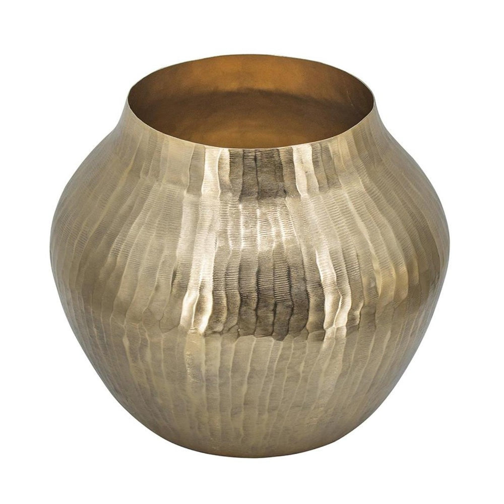 HomeRoots 11" Gold Aluminum Round Table Vase - Mid-Century Modern Accent for Floral Arrangements & Home Décor 574200