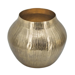 HomeRoots 11" Gold Aluminum Round Table Vase - Mid-Century Modern Accent for Floral Arrangements & Home Décor 574200