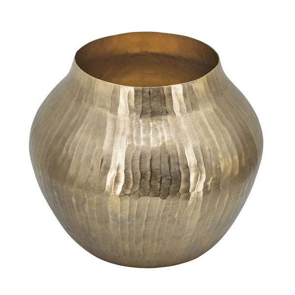 HomeRoots 11" Gold Aluminum Round Table Vase - Mid-Century Modern Accent for Floral Arrangements & Home Décor 574200