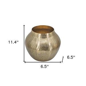 HomeRoots 11" Gold Aluminum Round Table Vase - Mid-Century Modern Accent for Floral Arrangements & Home Décor 574200