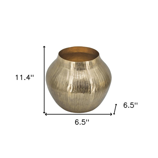 HomeRoots 11" Gold Aluminum Round Table Vase - Mid-Century Modern Accent for Floral Arrangements & Home Décor 574200