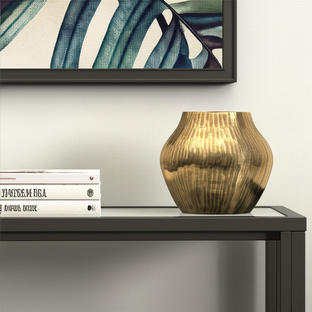 HomeRoots 11" Gold Aluminum Round Table Vase - Mid-Century Modern Accent for Floral Arrangements & Home Décor 574200