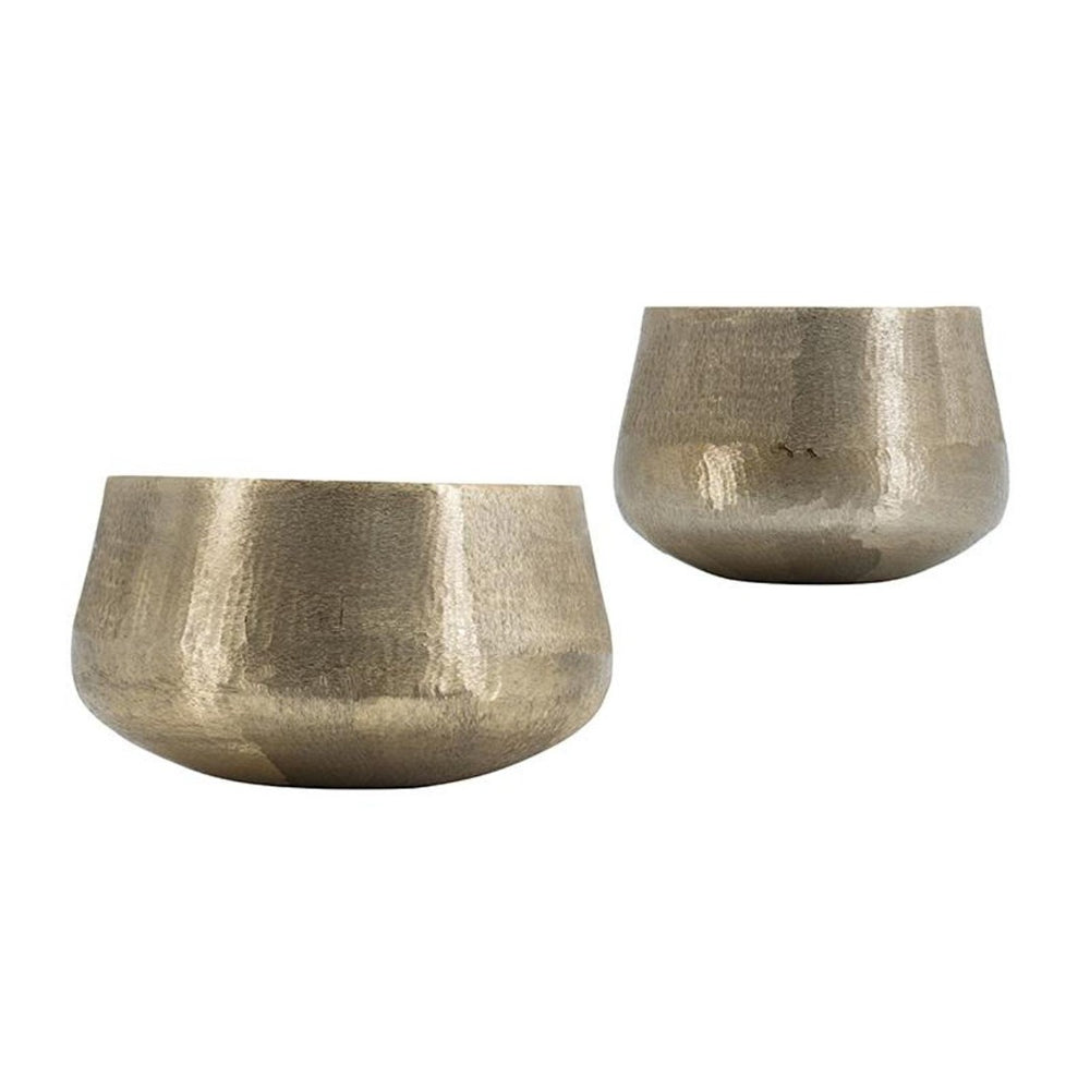 HomeRoots Set of Two Elegant Gold Aluminum Round Table Vases for Dried Florals – Vintage Mid-Century Charm! 574201