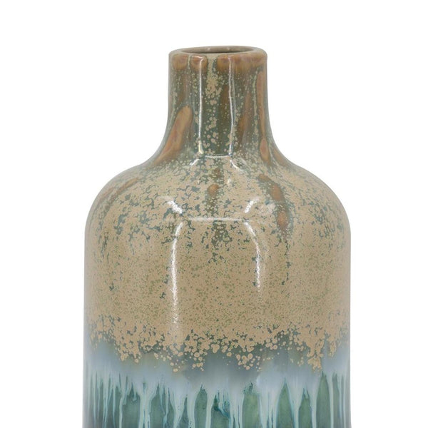 HomeRoots Set of Three Round Ceramic Vases in Soft Beige, Blue & Green - Contemporary Home Décor Accent 574205