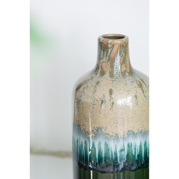 HomeRoots Set of Three Round Ceramic Vases in Soft Beige, Blue & Green - Contemporary Home Décor Accent 574205