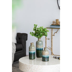 HomeRoots Set of Three Round Ceramic Vases in Soft Beige, Blue & Green - Contemporary Home Décor Accent 574205