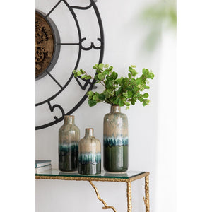 HomeRoots Set of Three Round Ceramic Vases in Soft Beige, Blue & Green - Contemporary Home Décor Accent 574205