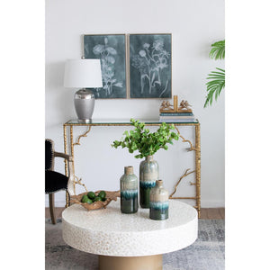 HomeRoots Set of Three Round Ceramic Vases in Soft Beige, Blue & Green - Contemporary Home Décor Accent 574205