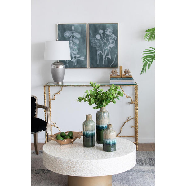 HomeRoots Set of Three Round Ceramic Vases in Soft Beige, Blue & Green - Contemporary Home Décor Accent 574205