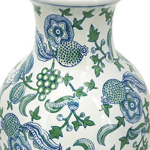 Homeroots 19" Elegant White And Blue Floral Porcelain Urn Vase - Stunning Table Decor For Any Space  Porcelain 574212
