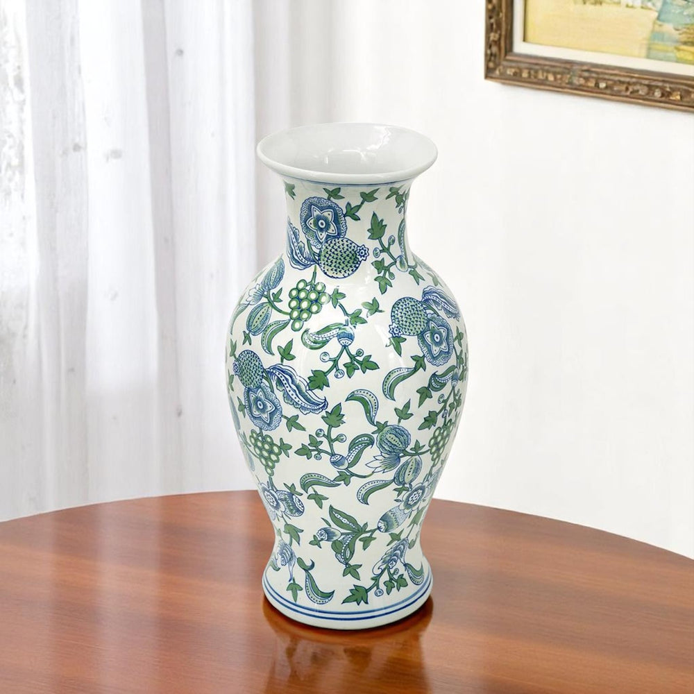 Homeroots 19" Elegant White And Blue Floral Porcelain Urn Vase - Stunning Table Decor For Any Space  Porcelain 574212