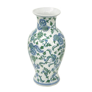 HomeRoots 19" Elegant Porcelain Urn Vase with Blue & Green Floral Design – Perfect for Home Decor & Gifts! 574212