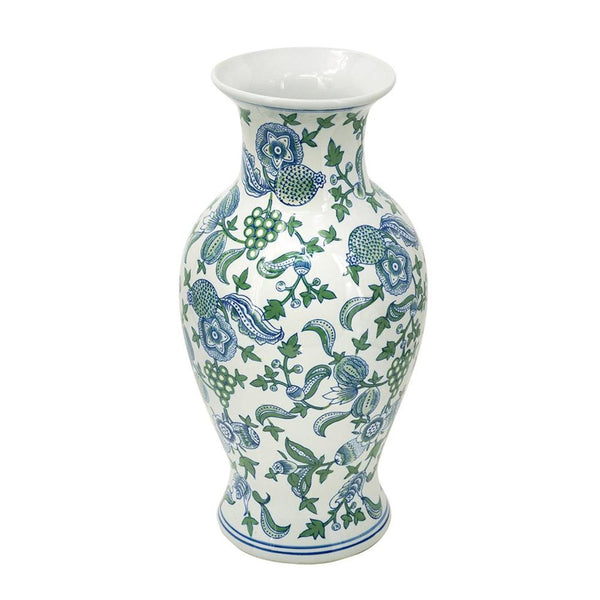 HomeRoots 19" Elegant Porcelain Urn Vase with Blue & Green Floral Design – Perfect for Home Decor & Gifts! 574212
