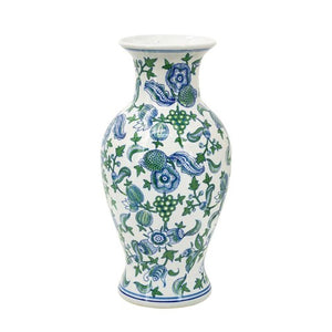 Homeroots 19" Elegant White And Blue Floral Porcelain Urn Vase - Stunning Table Decor For Any Space  Porcelain 574212