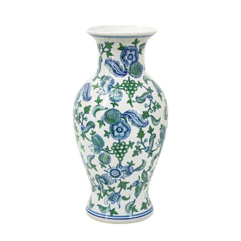 Homeroots 19" Elegant White And Blue Floral Porcelain Urn Vase - Stunning Table Decor For Any Space  Porcelain 574212