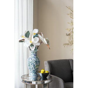 Homeroots 19" Elegant White And Blue Floral Porcelain Urn Vase - Stunning Table Decor For Any Space  Porcelain 574212