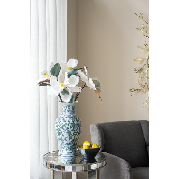 Homeroots 19" Elegant White And Blue Floral Porcelain Urn Vase - Stunning Table Decor For Any Space  Porcelain 574212