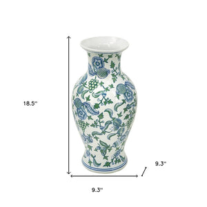 Homeroots 19" Elegant White And Blue Floral Porcelain Urn Vase - Stunning Table Decor For Any Space  Porcelain 574212