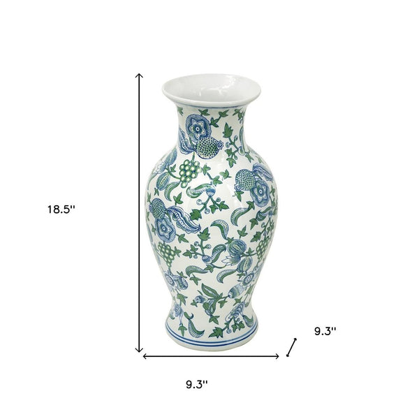 Homeroots 19" Elegant White And Blue Floral Porcelain Urn Vase - Stunning Table Decor For Any Space  Porcelain 574212