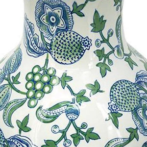 Homeroots 19" Elegant White And Blue Floral Porcelain Urn Vase - Stunning Table Decor For Any Space  Porcelain 574212