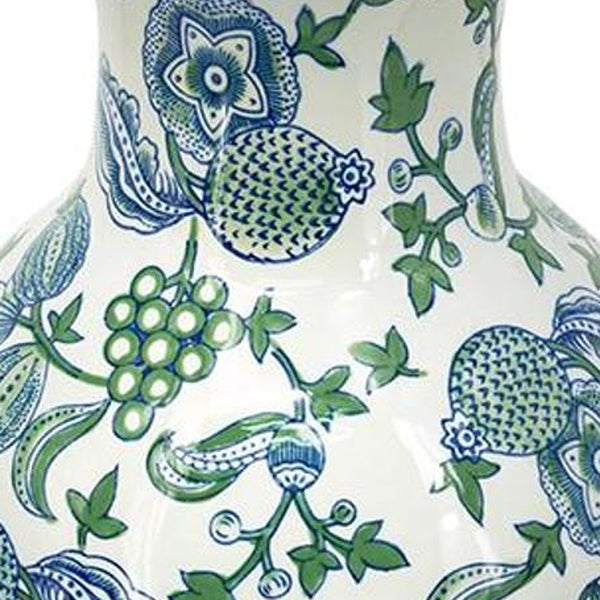 Homeroots 19" Elegant White And Blue Floral Porcelain Urn Vase - Stunning Table Decor For Any Space  Porcelain 574212