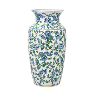 HomeRoots 24" Chinoiserie Porcelain Vase with Cherry Blossom Motif - Elegant Floral Centerpiece for Home Décor 574213