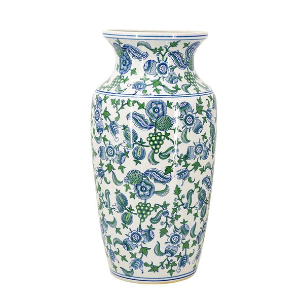 HomeRoots 24" Chinoiserie Porcelain Vase with Cherry Blossom Motif - Elegant Floral Centerpiece for Home Décor 574213