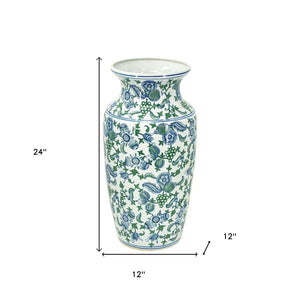 HomeRoots 24" Chinoiserie Porcelain Vase with Cherry Blossom Motif - Elegant Floral Centerpiece for Home Décor 574213
