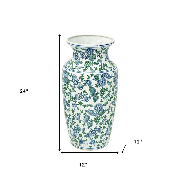HomeRoots 24" Chinoiserie Porcelain Vase with Cherry Blossom Motif - Elegant Floral Centerpiece for Home Décor 574213