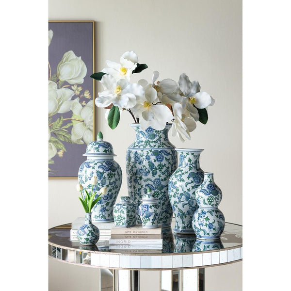 HomeRoots 24" Chinoiserie Porcelain Vase with Cherry Blossom Motif - Elegant Floral Centerpiece for Home Décor 574213