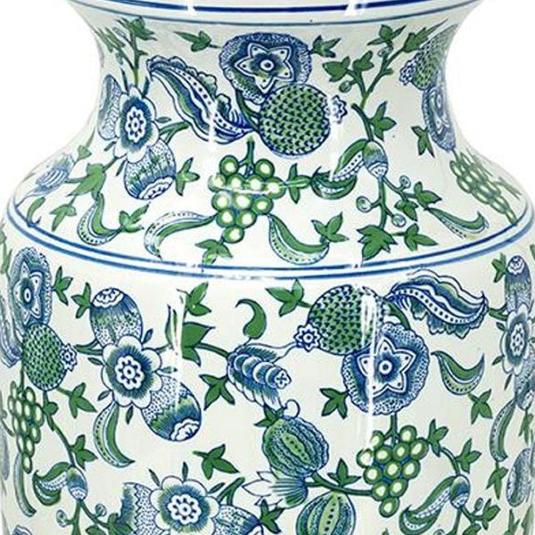 HomeRoots 24" Chinoiserie Porcelain Vase with Cherry Blossom Motif - Elegant Floral Centerpiece for Home Décor 574213