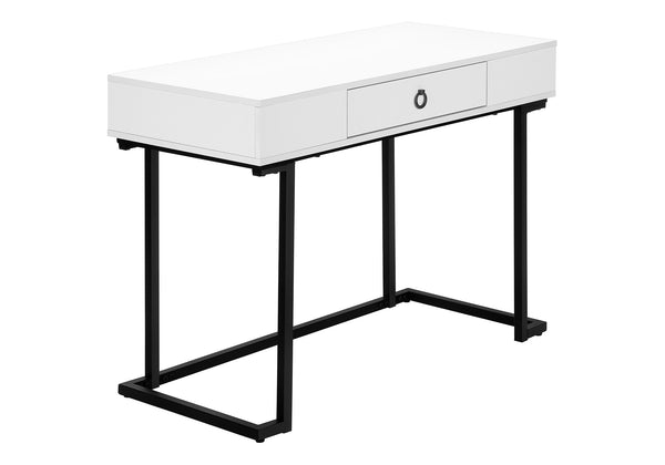 English Elm Computer Desk with Glossy Laminate Top and Black Reverse C Metal Legs, Center Drawer, Compact Elegance for Home Office White 47 L x 23 W x 6 H B2710P219728