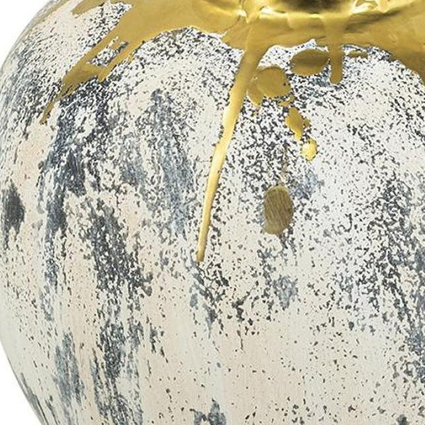 HomeRoots 12" Gray Ivory Gold Ceramic Table Vase - Modern Abstract Design for Elegant Home Décor & Gifts 574217