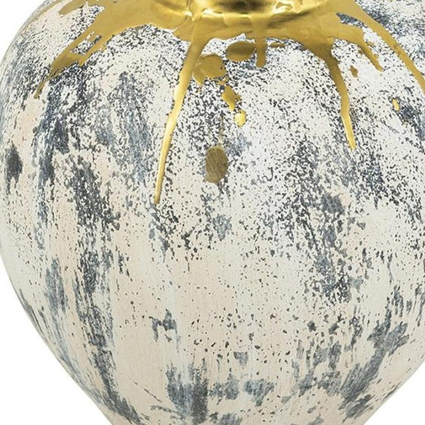 HomeRoots 12" Gray Ivory Gold Ceramic Table Vase - Modern Abstract Design for Elegant Home Décor & Gifts 574217