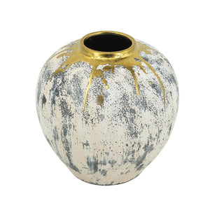 HomeRoots 12" Gray Ivory Gold Ceramic Table Vase - Modern Abstract Design for Elegant Home Décor & Gifts 574217