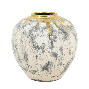 HomeRoots 12" Gray Ivory Gold Ceramic Table Vase - Modern Abstract Design for Elegant Home Décor & Gifts 574217
