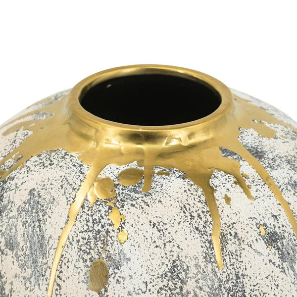 HomeRoots 12" Gray Ivory Gold Ceramic Table Vase - Modern Abstract Design for Elegant Home Décor & Gifts 574217