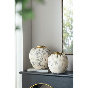 HomeRoots 12" Gray Ivory Gold Ceramic Table Vase - Modern Abstract Design for Elegant Home Décor & Gifts 574217
