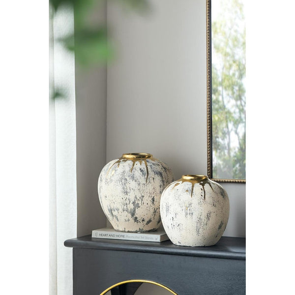 HomeRoots 12" Gray Ivory Gold Ceramic Table Vase - Modern Abstract Design for Elegant Home Décor & Gifts 574217