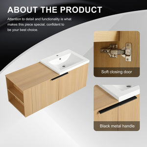 English Elm 48 Modern Bathroom Vanity Sink Combo with Soft-Close Doors, Engineered Wood, Spacious Storage, Easy Assembly Oak W1972S00013
