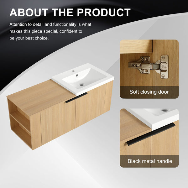English Elm 48 Modern Bathroom Vanity Sink Combo with Soft-Close Doors, Engineered Wood, Spacious Storage, Easy Assembly Oak W1972S00013