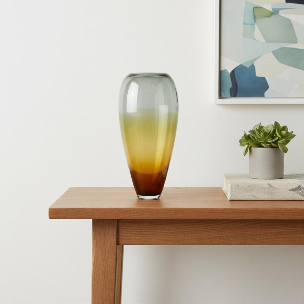 HomeRoots 19" Elegant Clear and Brown Ombre Glass Table Vase – Modern Home Décor Accent for Any Room 574231