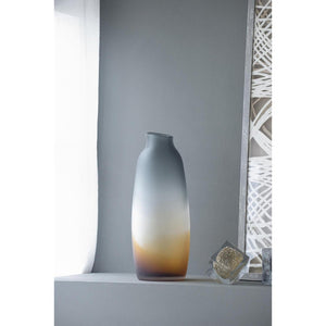 HomeRoots 17" Charcoal-Orange Ombre Glass Vase - Striking Modern Accent for Floral Arrangements & Decor 574232