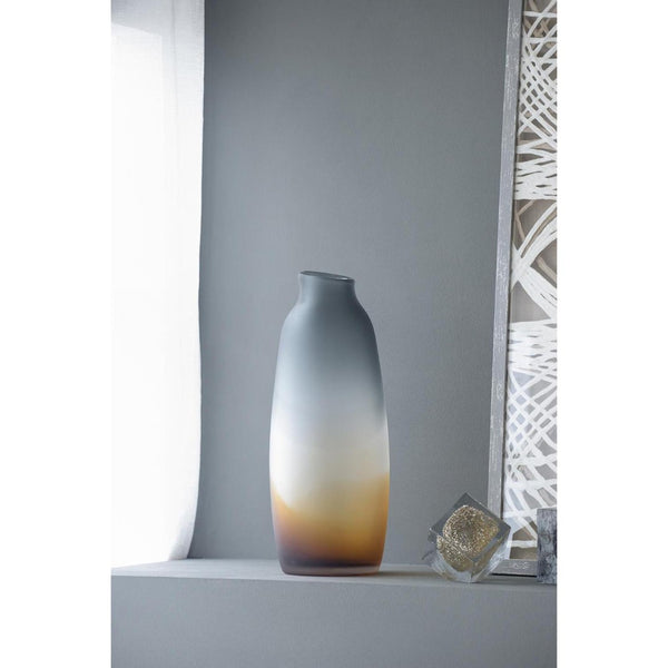 HomeRoots 17" Charcoal-Orange Ombre Glass Vase - Striking Modern Accent for Floral Arrangements & Decor 574232