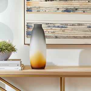 HomeRoots 17" Charcoal-Orange Ombre Glass Vase - Striking Modern Accent for Floral Arrangements & Decor 574232