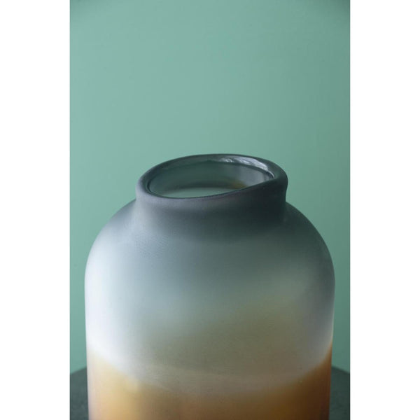 HomeRoots 11" Charcoal-Orange Ombre Glass Vase - Stylish Round Decor for Flowers, Gifts & Home Accents 574234