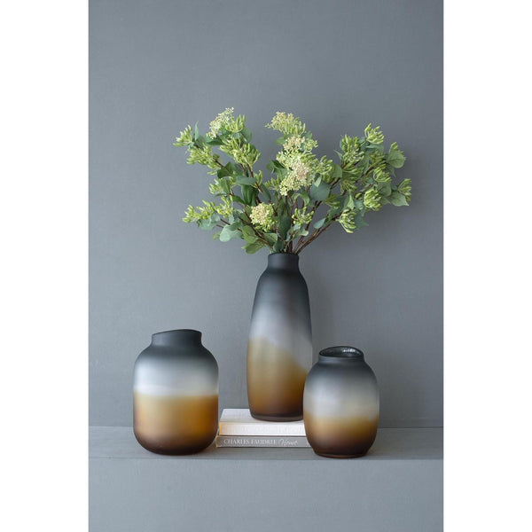 HomeRoots 11" Charcoal-Orange Ombre Glass Vase - Stylish Round Decor for Flowers, Gifts & Home Accents 574234