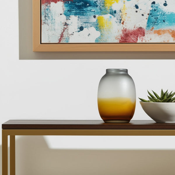 HomeRoots 11" Charcoal-Orange Ombre Glass Vase - Stylish Round Decor for Flowers, Gifts & Home Accents 574234