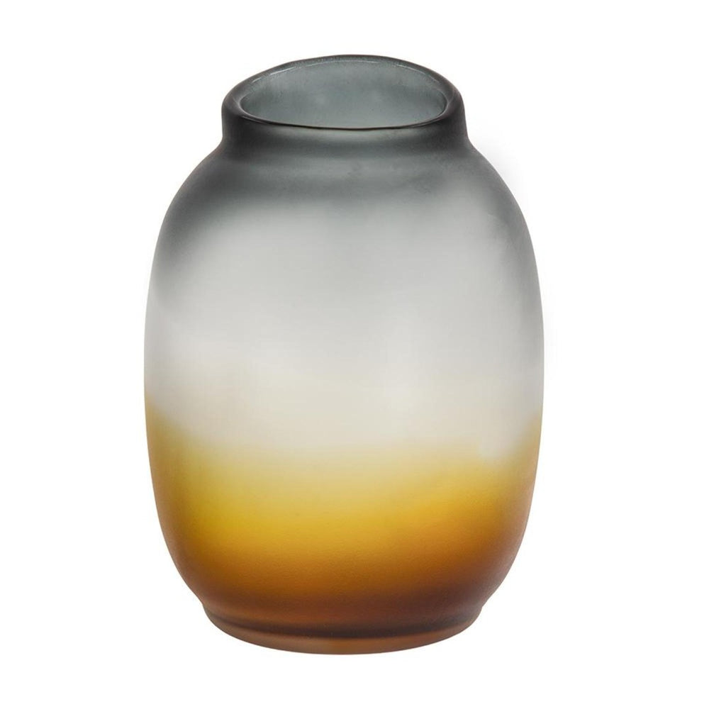 HomeRoots 11" Charcoal-Orange Ombre Glass Vase - Stylish Round Decor for Flowers, Gifts & Home Accents 574234